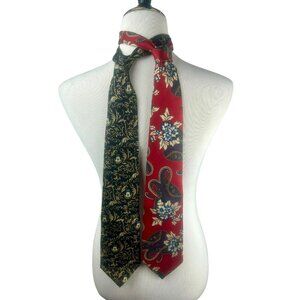 Disney Mickey Mouse Neck Ties Black Red Bundle of 2 Paisley Floral Hidden Mickey